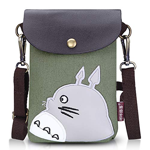 Abaddon Canvas Small Cute Crossbody Cell Wallet Bag Phone Purse with Shoulder Strap (green totoro) 18