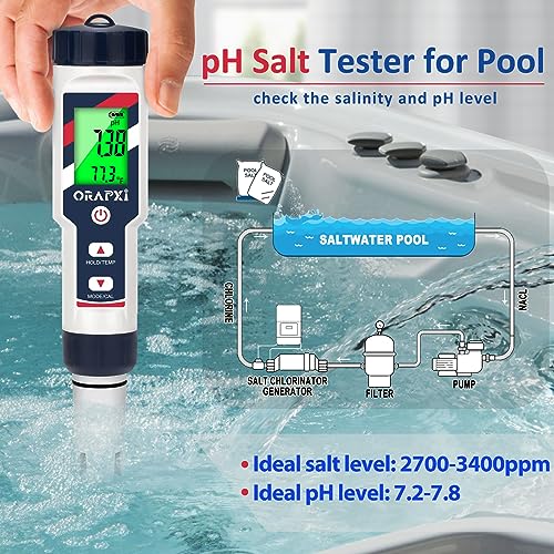 ORAPXI pH Salinity Tester 5 In 1 pH Salt TDS EC Temp