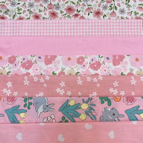 Image of Cotton Fabric DIY Making Supplies Quilting Patchwork Fabric Fat Quarter Bundles DIY for Quilting Cotton Patchwork Cushions (Pink Flowers, 20 inch x 20 inch)