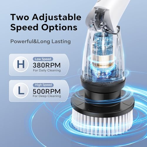 Mailluck Electric Spin Scrubber With 8 Replaceable Brush Heads 3 Adjustable Angle Waterproof Led Display Cordless Cleaning Brush Supplies Bathroom Cleaner Set Long Handle Power Scrubber For Shower Floor Tub thumb #4