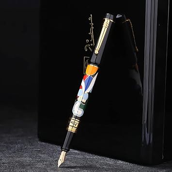 erofa Picasso Women and Flowers 90 Fountain Pen 14K Gold Fine Nib, Colorful Collection Pen Set with Original Wooden Box