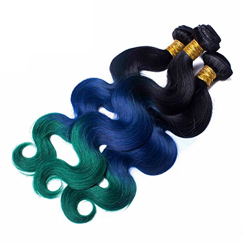 Superwigy Brazilian Virgin Hair Body Wave One Bundle 50g Threr Tone 1B/BLUE/GREEN Brazilian Hair Weave Bundles Human Hair Brazilian Body Wave Hair extension