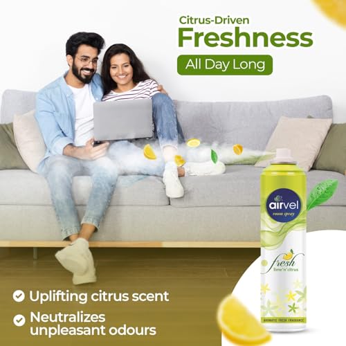 Image of Airvel Room freshener Spray Pack of 2 - with Mesmerizing Fragrance for your Refreshing Atmosphere|Helps to remove bad Odour|(Majestic RoseFresh Lemon,125g Each)