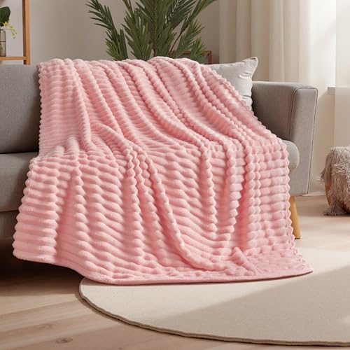 Joiedomi Twin Blanket for Bed Soft & Warm Pink Fleece Blankets Gifts for Women Mom Girls Cozy Cute Soft Throw 60x80 Inches