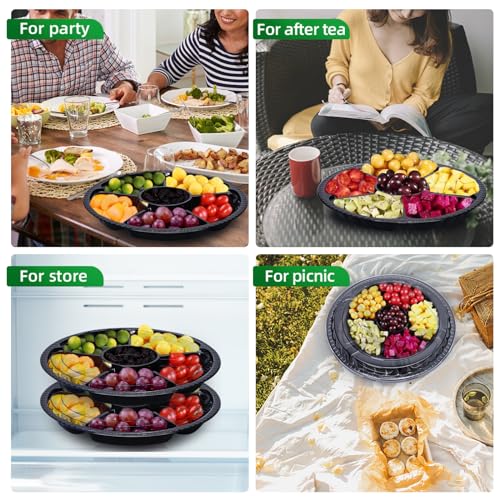 Ruizhihu DAIGAITUOPAN 10 Pcs Plastic Appetizer Serving Tray With Lid Round 12.5 Inch Tray With Lid Disposable Serving Fruit Veggie Tray thumb #4