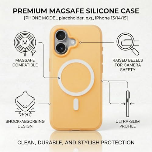 Image of amazon basics Luxury MagSafe Compatible Magnetic Case for iPhone 17 | Soft Touch Matte Pastel Finish | Shockproof Back Cover with Camera Protection (Orange)