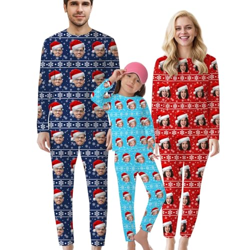 Custom Pajamas Set with Photo Face Personalized Pajama Long Sleeve Pjs Gift for Christmas for Men Women Couples