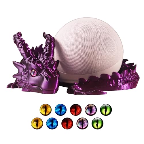 Cragite Dragon Holder for Echo Dot 4th/5th Gen 3D Printed Echo Dot Cover 5 Color Eye Sets Originally Designed Echo Dot Stand Unique Echo Dot Case (Black Purple)