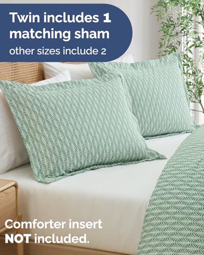 Image of Duvet Cover Twin /TXL Size Set - Extra Soft Floral Duvet Cover 68 x 90 with 1 Pillow Sham - Comfy, Cozy Breathable Floral Bedding Set - Hotel Luxury & Fade Free w / Zipper Closures & Ties - Sage Palms