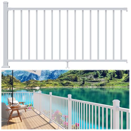 Image of Egadis 1 Pack 36 in. H x 6 ft. W Porch and Deck Railing Kit, Aluminum Railling Kit, White Outdoor Textured Powder-Coat Finish Rail Modular System for Decks, Porches & Balconies (1 Post, 1 Panel)