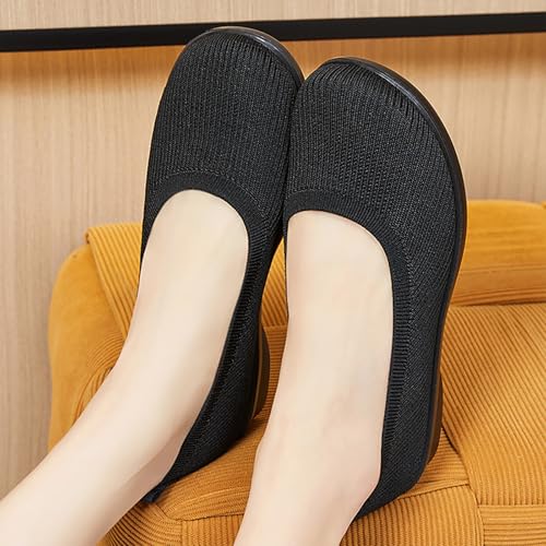 Ballet Flats Shoes for Women Comfortable Casual Work Dress Shoes for Women Wide Width Foldable Knit Flats with Arch Support3