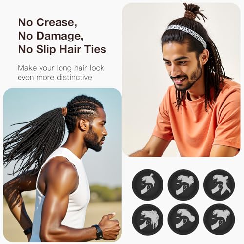 EasYoung 12pcs Braided Men's Hair Ties, No damage No Crease Breakage,Buns Curly Thick Dense Long Hair Ties for Guys Alternate view