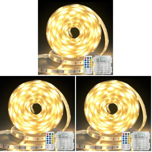 Image of echosari 150 LED Strip Lights Battery Operated 16.4Ft Waterproof Strip Lights (Pack of 3)