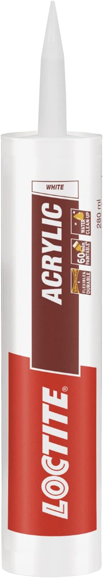 Loctite Acrylic sealant(White), Durable silicone sealant ideal for crack and joint filling in glass,wood,ceramic,stone,marble etc, dries in 30 mins, Effectively locks out air,dust and insects, 280ml