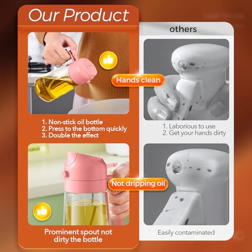 Image of YARRAMATE 16oz /470ml 2 in 1 Oil Sprayer for Cooking with Stickers, Food-grade Glass Oil Dispenser for Kitchen, Salad, Frying, BBQ, Grill (Pink)