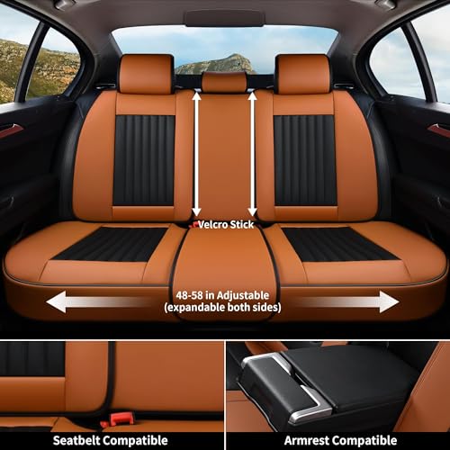 Image of Coverado Car Seat Covers Full Set, Car Seat Protector Car Seat Cushion, Nappa Leather Seat Covers for Cars, Front and Back Seat Protectors Cushions Universal Fit for Most Cars Vehicles(Brown&Black)