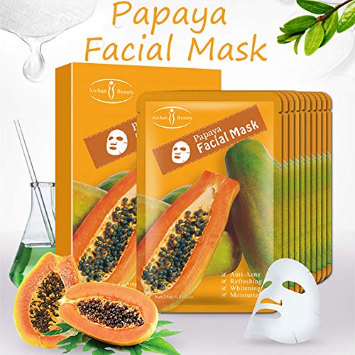 Aichun Beauty Facial Mask Repair Essence Anti-Acne Refreshing Relieve Wrinkles Long-Lasting Soothing Face Skin Care Hydrating Moisturizing 10Pcs (Papaya) #TOP5