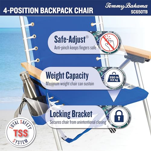 Image of Tommy Bahama Hi-Boy 17 inch Seat Height 4-Position Lace-Up Suspension Folding Beach Backpack Chair, 2-Pack, Stripe