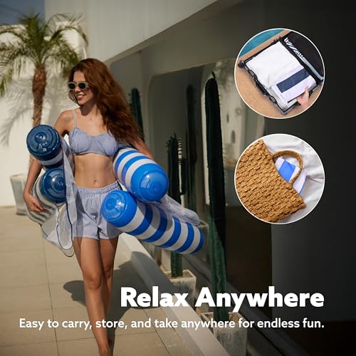 Sloosh 2 Pack Hängematte Pool Floats für Erwachsene, 4-in-1-aufblasbare Mehrzweck-Schwimmhilfen für den Pool, PVC Wasserhängematten Lounge Floaties (Blau, Marineblau)