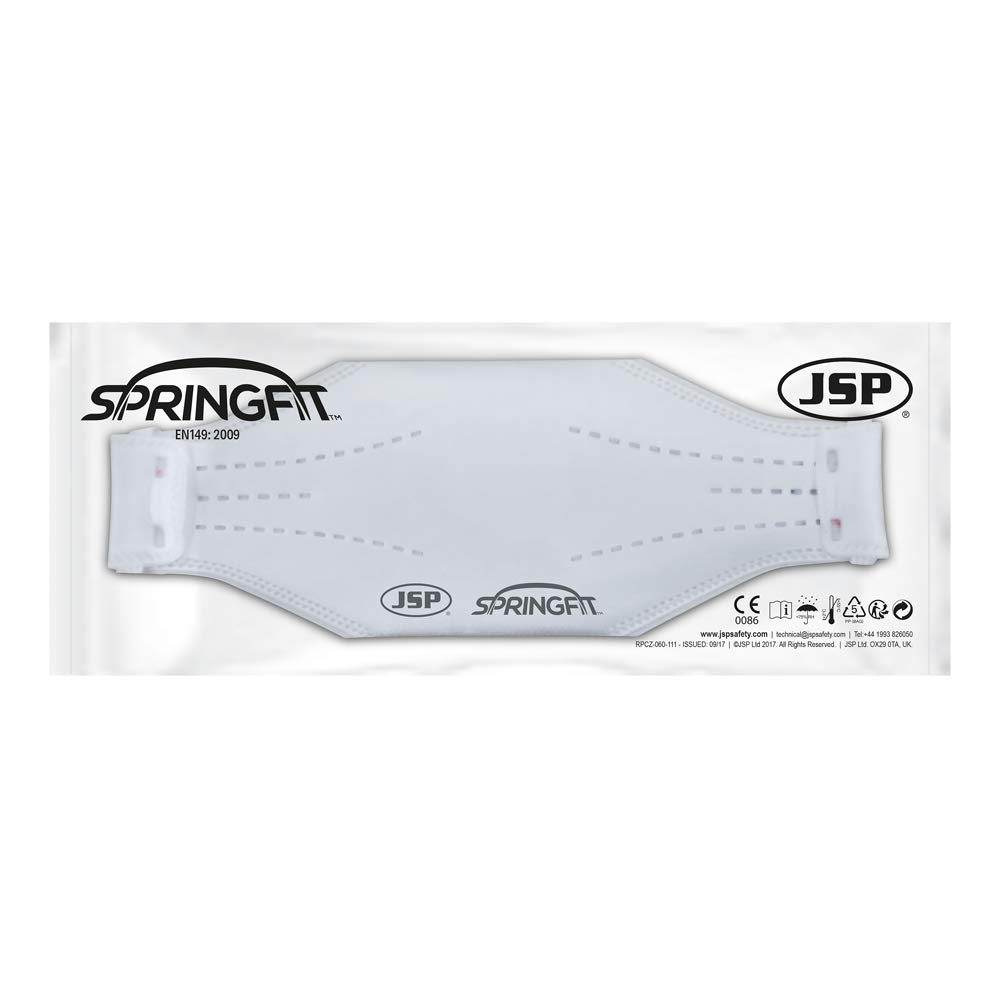 JSP Mascarilla desechable de pliego horizontal SpringFit FFP2 421 (Caja de 10) - BGA122-202-000 (Paquete de 3)