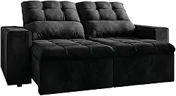 Sofá Retrátil e Reclinável 2 Lugares 1,80m Veludo Malibu Preto