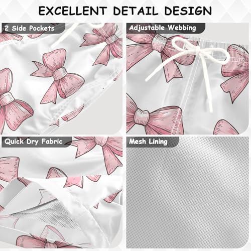 Pigsaly Boys Swim Trunks Cute Coquette Pink Ribbon Watercolor Boys Board Shorts Swimsuit Swimwear Summer Bathing Suit 3T3