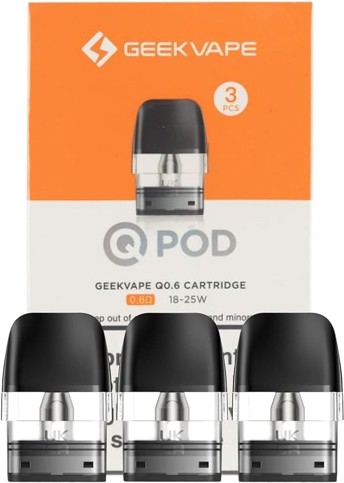 Geekvape Q Pods - Nicotine Free - Compatible With Geek Vape Sonder Q, Wenax Q, Wenax Q Mini, Digi Q, AQ Kit - Replacement Pod, E-Cigarettes - No Nicotine - 3 Pack (0.6ohm)
