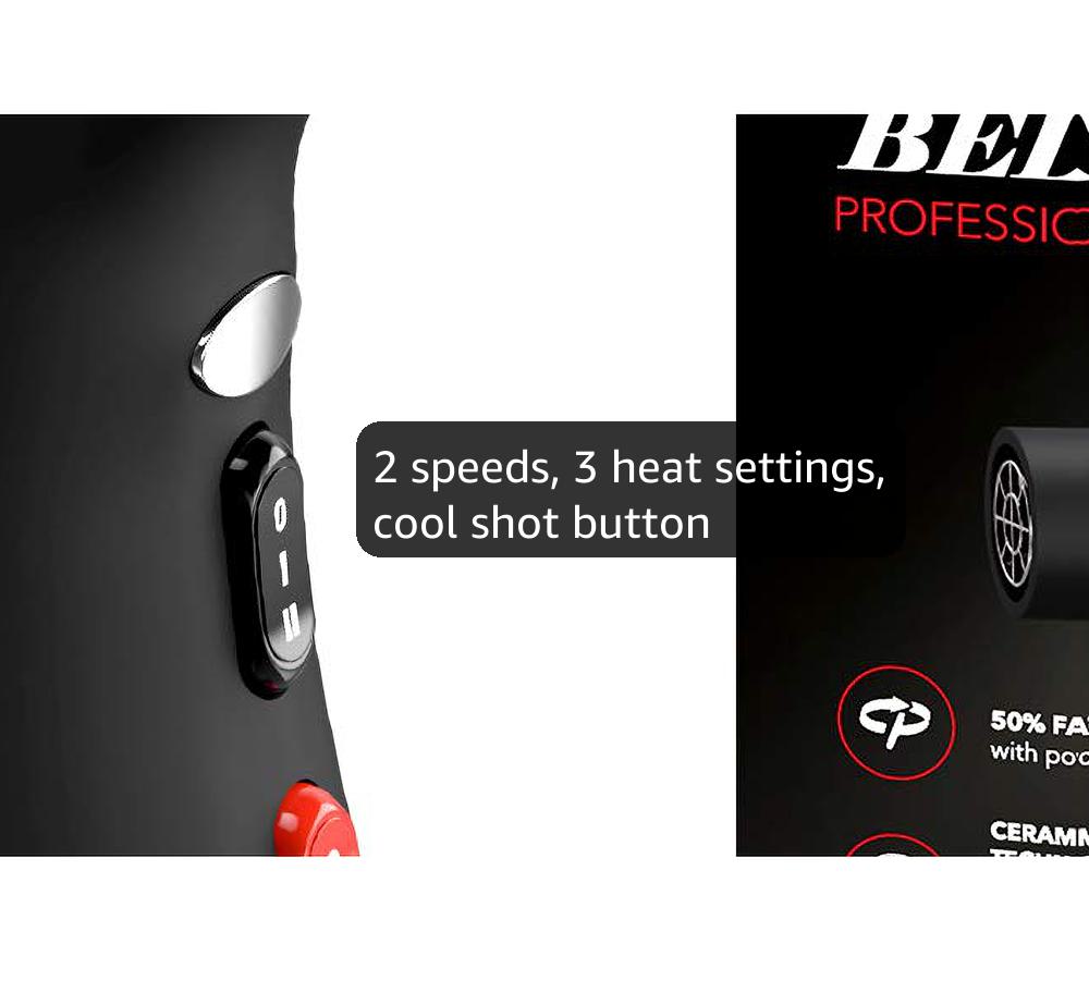 Professional Ionic Salon Hair Dryer, 2200 Watt Powerful AC Motor Ceramic Tourmaline Ion Blow Dryer, Quiet Hair Dryers with Diffuser & 2 Concentrator Nozzle Attachments Black/Red