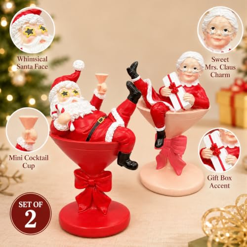 Santa and Mrs. Claus Figurines Set of 2, Resin Christmas Tabletop Decor - image 3