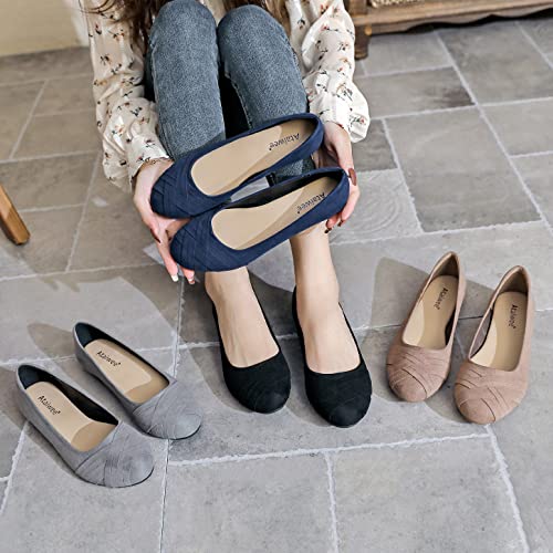 Ataiwee Women's Flats Shoes - Ladies Round Toe Cute Office Suede Black Ballet Shoes.(2007004-5,Gr/Mf,10.5 M) #TOP5