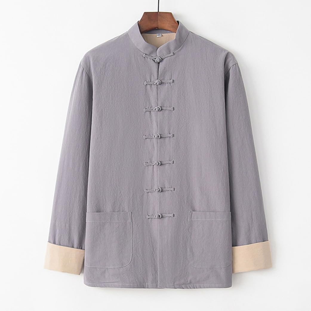 ZHOUXIAO Giacca per Kung Fu Sciolta, Spesse Abiti da Uniforme da Tai Chi Si Abitudini Cinesi Kung Fu Abiti Ala di Cotone Puro Chun, Vestito a Maniche Lunghe Camicia Camicia grey-3XL