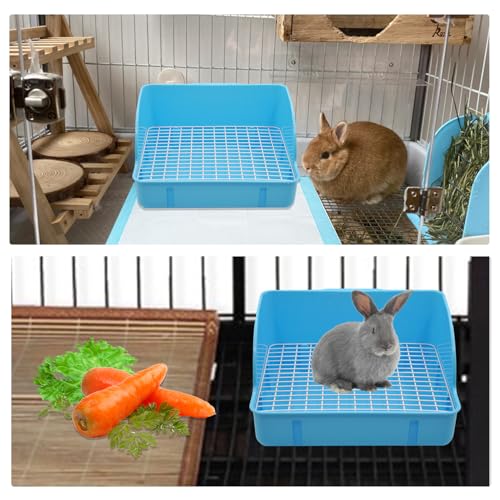 Image of 10Pcs Rabbit Litter Box Toilet,Bunny Plastic Square Cage Toilet with Grate Rabbit Corner Litter Bedding Small Animal Potty Training Box Pet Poop Pan for Bunny Guinea Pig Ferret Chinchilla(Blue)