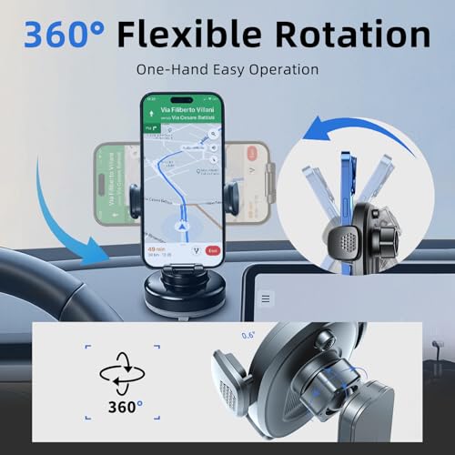 Image of Car Phone Mount, Dashboard Phone Holder and Windshield Mount with One Button Release, Mechanical Clamp, Extendable Arm, 360 Degree Rotation, Washable Gel Suction Cup, Fits Most Smartphones