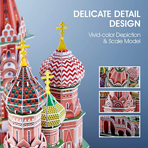 CubicFun LED Russia Cathedral 3D Puzzles for Adults Kids, St.Basil's Cathedral Architecture Building Church Model Kits Toys for Teens, 224 Pieces - Image 3
