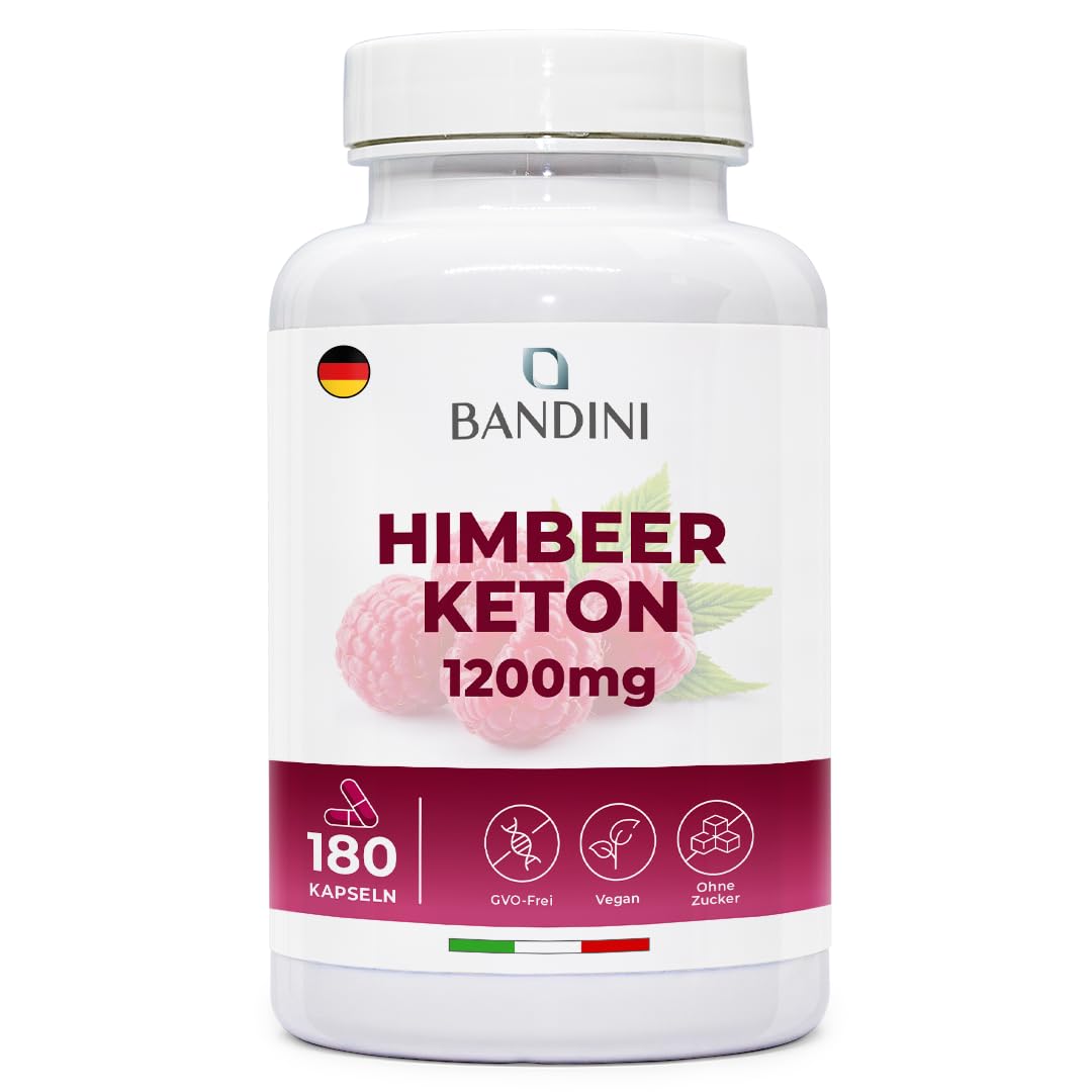 Bandini® Himbeer Keton 1200 mg - Raspberry Ketone mit Himbeerfruchtextrakt - 180 Kapseln für 6 Monate - 100% Vegan Himbeerketon Supplement - Ideal für Keto-Diät & Low Carb - Ohne Magnesiumstearat