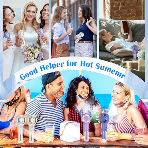 VIHOSE 4 Pcs Portable Misting Fan Rechargeable Battery Operated Handheld Mini Spray Water Mist Fan 4 Speed Small Cooling Hand Fans for Travel Outdoors Makeup Camping Home Office, 4 Colors