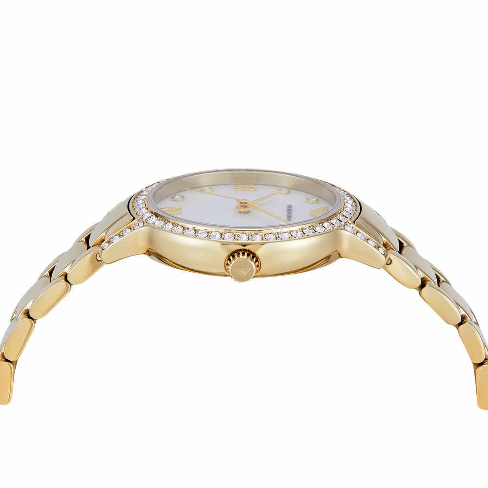 Emporio Armani Reloj para Mujer, 32 mm de Tono Dorado, Mecanismo de Cuarzo con Tres manecillas y Correa de Acero Inoxidable