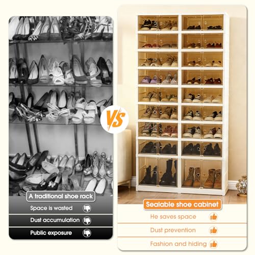 Image of Folding Shoe Rack Storage Device,Large Plastic Folding Shoe Cabinet, Easy to Assemble Shoe Rack Storage Cabinet with Transparent Door Magnetic Buckle(9Tiers,36Pairs)
