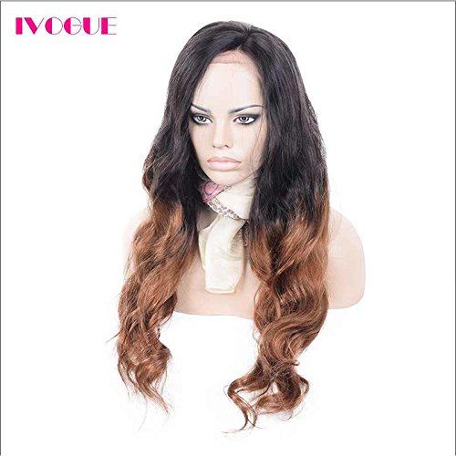 T1b/30 Auburn Blonde Ombre Human Hair Front Lace Wigs Brazilian Virgin Hair Glueless Lace Wig Two Tone Color Body Wave (20inch)