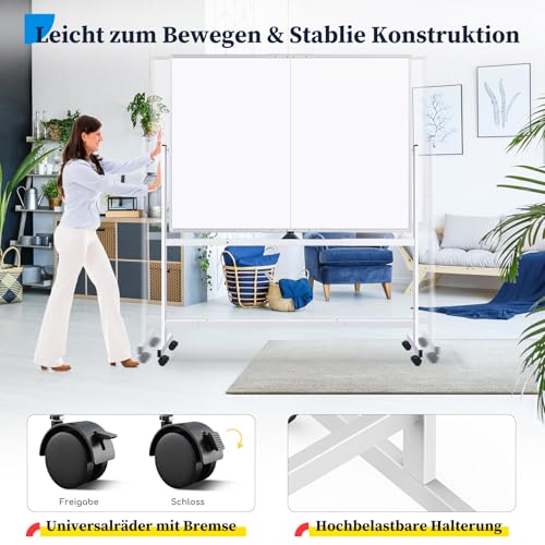 maxtek Pizarra Blanca Móvil 150 x 120 cm, Pizarra Magnética Marco de Aluminio de Doble Cara, con Marcadores, Imanes, Borrador de Pizarra para escuela en casa, oficina - imagen 4