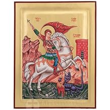 BlessedMart St George Slaying the Dragon Icon Orthodox Byzantine Icon, Handmade on Natural Solid Wood