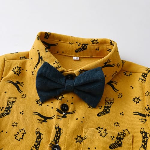 Image of Christmas Toddler Kids Boys Gentleman Clothing Sets Long Sleeve Cartoon Bowtie Shirts+Suspenders Pants Suits