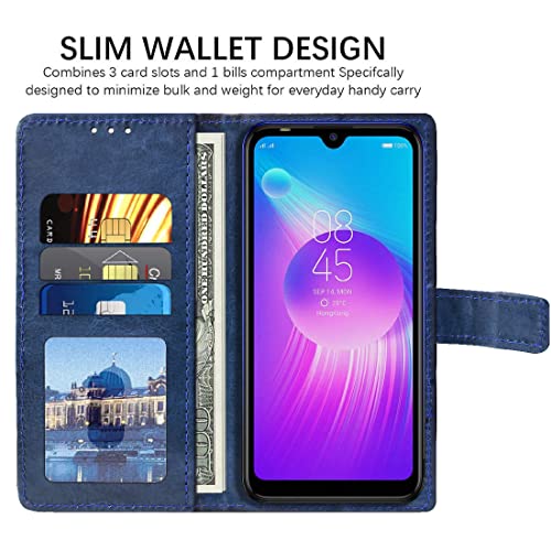 Image of Flip Cover Back Case for Tecno Spark Go | Premium Leather Finish | Inbuilt Pockets & Stand | Flip Cover Back Case for Tecno Spark Go (Blue)