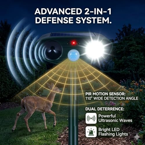 2026 Upgraded Sonic Fortress Pro Deer Repellent Outdoor,Solar Ultrasonic Animal Repellent with Motion Sensor&Flash Light-IP65 Waterproof Cat Deterrent Outdoor for Raccoon,Squirrel-Garden&Yard (4 Pack - Thumbnail 3