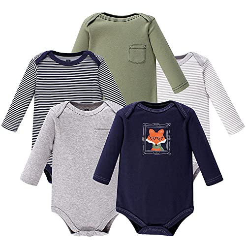 Image of Hudson Baby baby-boys Cotton Long-sleeve Bodysuits 5-pack