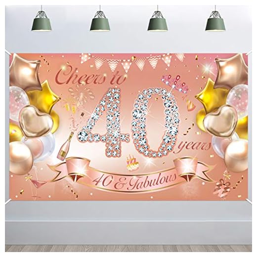 HOWAF Mujer 40 Cumpleaños Decoración Oro Rosa, Mujer 40 Cumpleaños Pancarta de Tela para 40 Años Telón de Fondo, 40 Cumpleaños Pared Jardín Decoración, 40 Cumpleaños Interior Exterior Decoración