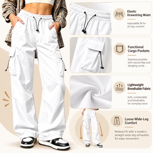 Cargo Pants Women, Parachute Hiking Pants with Pockets Elastic Waist - image 5