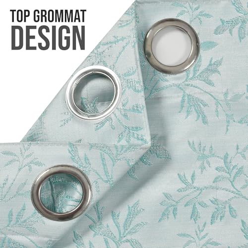 Image of FRESH FROM LOOM Light Blocking 80% Room Darkening Floral Eyelet Curtain 7 Feet Long Door & Window | Heavy Jari Premium Luxury Material | Double Stitch | Fade Resistant Parda (7feet, Aqua, 1pc only)