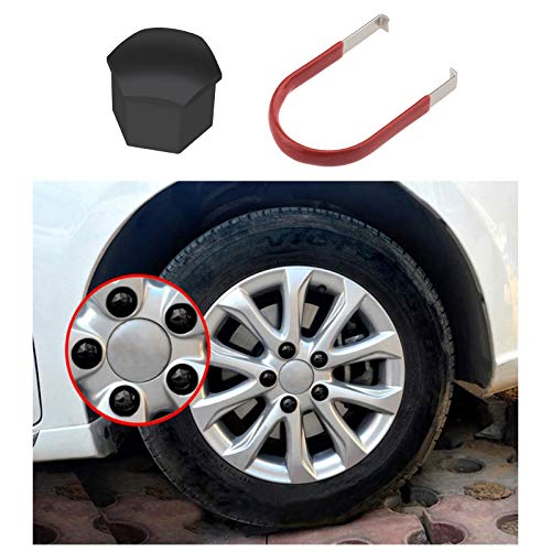 Create idea 20 Stück Schwarz Radmutterkappen Kappen Inbusschrauben Abdeckungen 21 mm Sechskant Schutz mit Ausbauwerkzeug Kompatibel mit Range Rover FIAT Ducato