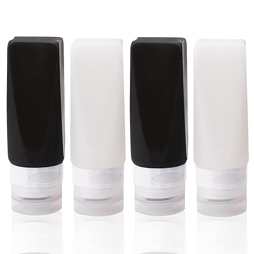 Botellas de viaje a prueba de fugas, 3 onzas aprobadas por la TSA de silicona, exprimibles, juego de recipientes recargables para artículos de